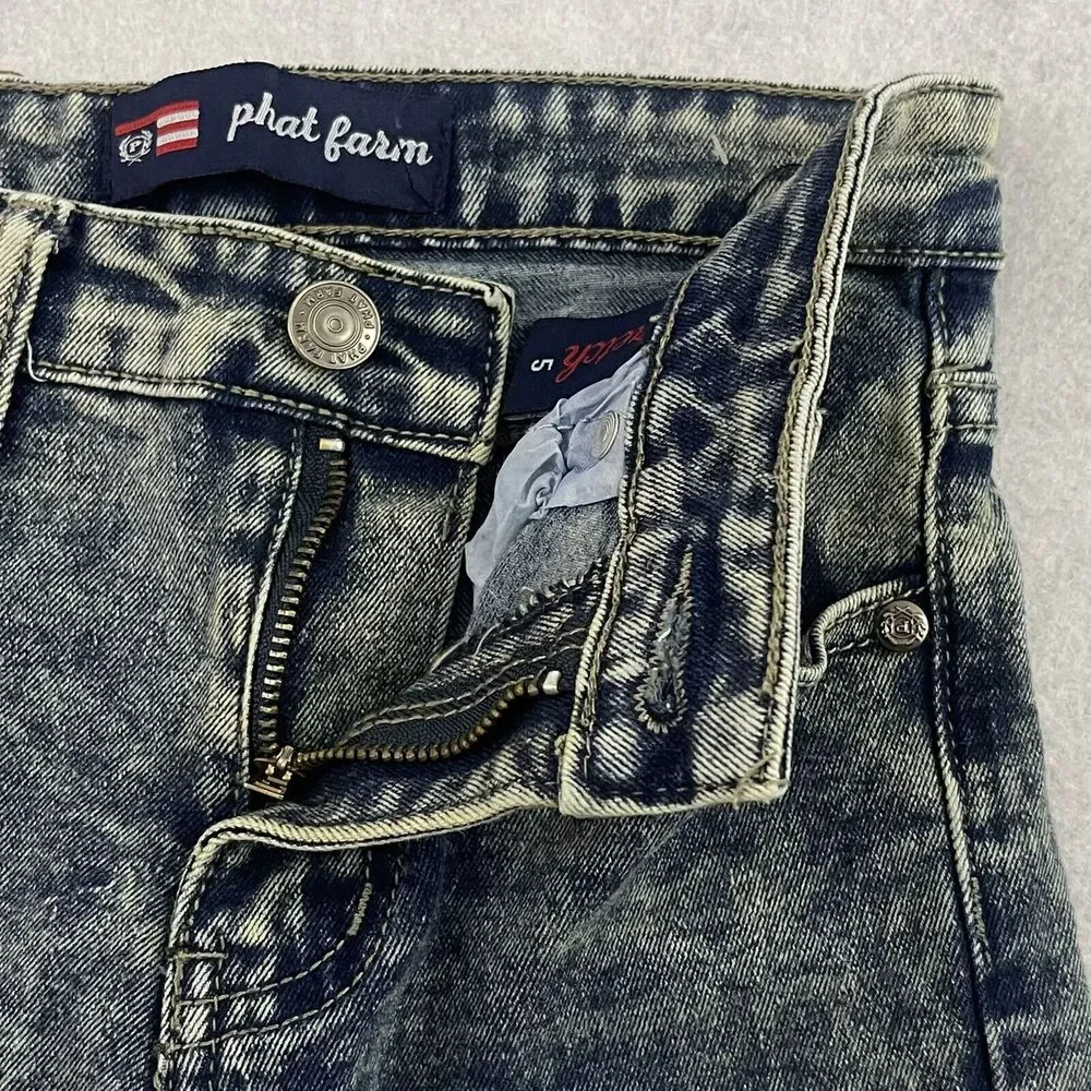 Phat Farm Moto Jeans Boys 5 Blue Vintage Acid Wash Distressed Skinny Fit Denim